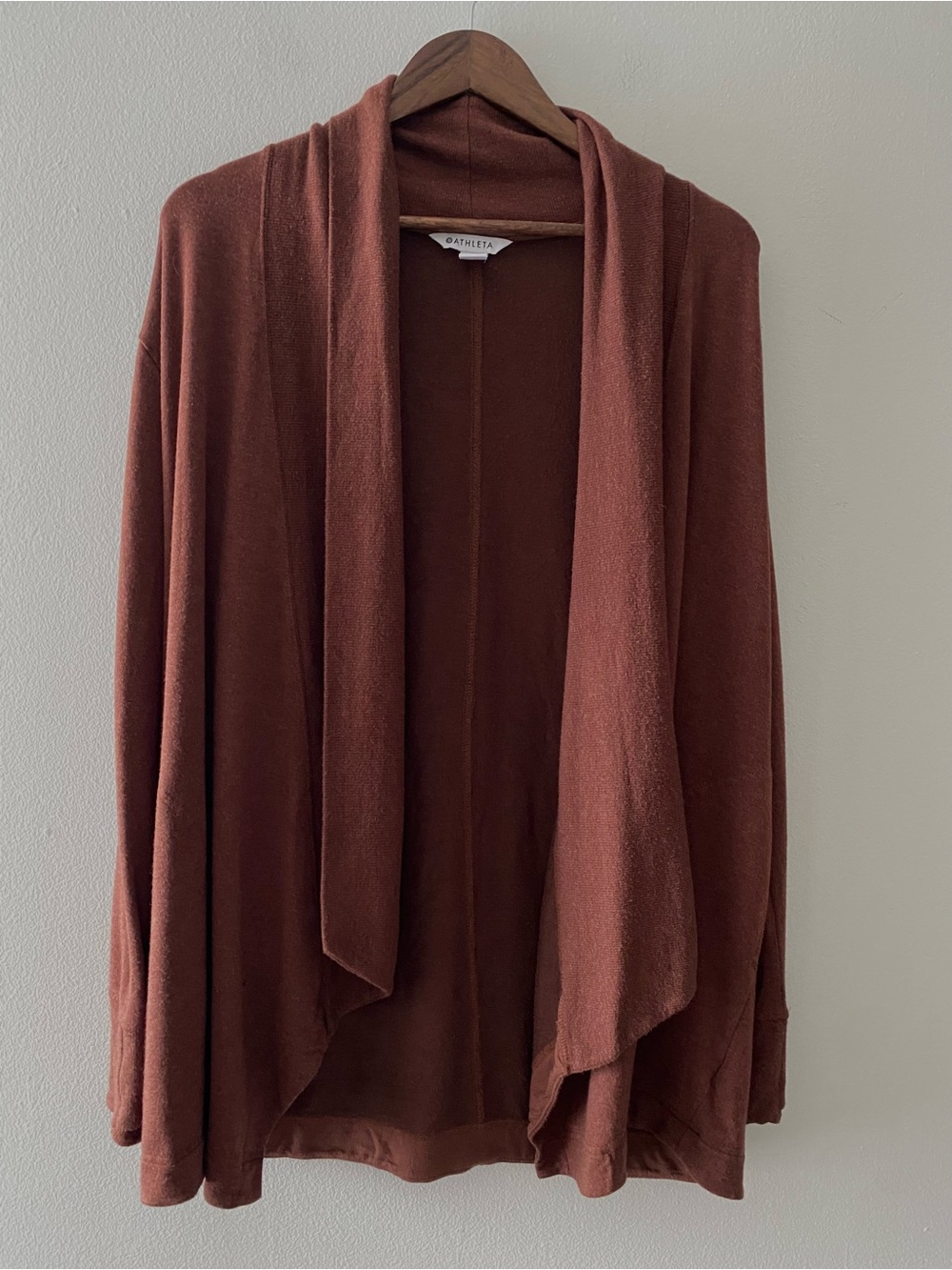 Athleta Pranayama Wrap Women's Rust Brown Open-Front Draped Cardigan